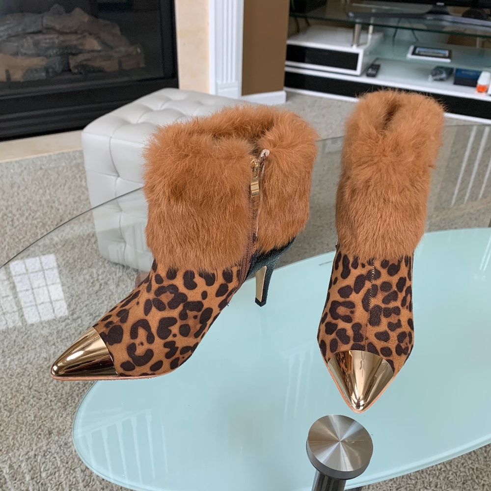 Ankle Boots With Leopard Print Zipper Fur